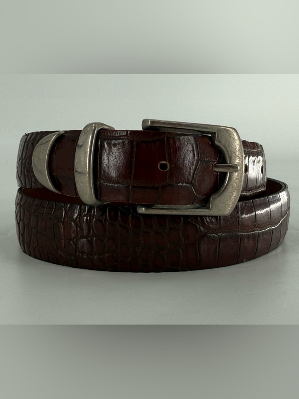 Vintage Croc Embossed Leather Belt Made in USA 38